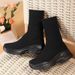 Women's Elastic Sock Fleece-Lined Cotton Shoes Mid-Calf Thick-Soled Casual Short Slim Boots 2025 Winter_vogvips.com