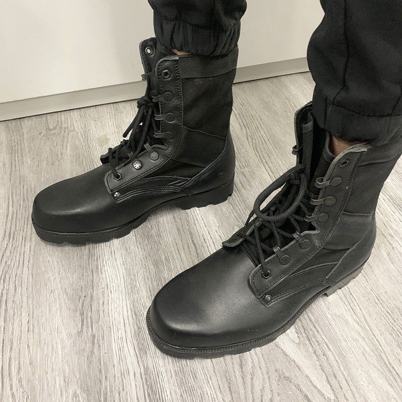 European Warm Series New Model 03 Combat Boots For Men, Spring Autumn, First Layer Cowhide, Round Toe, Lace-Up, High-Top, Black Security_vogvips.com