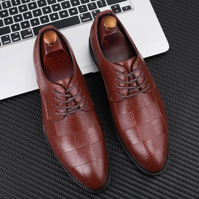 Men's Genuine Leather Oxford Shoes – Classic Pointed Toe Business Formal Shoes With Rubber Sole For Office & Wedding Versatile Pointed Toe Shoes_vogvips.com