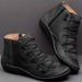 Wish Cross-Border Autumn Winter New Foreign Trade Martin For Women, Large Size Casual Flat Short Boots, Lace-Up Solid_vogvips.com