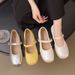Versatile Square Head Pleated Word With Soft Bottom Flat Bottom Shallow Mouth Ballet Mary Jane Women's Single Shoes_vogvips.com