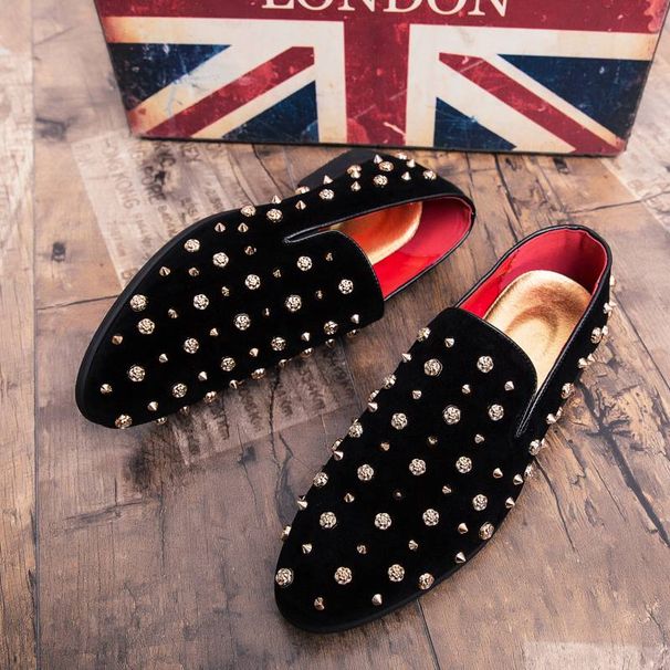 European Station Fashion Men's Shoes New Leather Casual Loafer Shoes Trendy Rivet Crystal Diamond Men's Shoes With Low Top Casual Shoes_vogvips.com