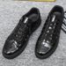 NEW A Versatile And Trendy Men's ,Sports Shoe With Crocodile Pattern Shiny Surface And Pure Black For Work_vogvips.com