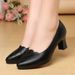 Comfortable Slip-On Work Pumps – Soft Leather Mid-Heel Shoes For Women (Black/Beige, 3cm Block Heel)_vogvips.com