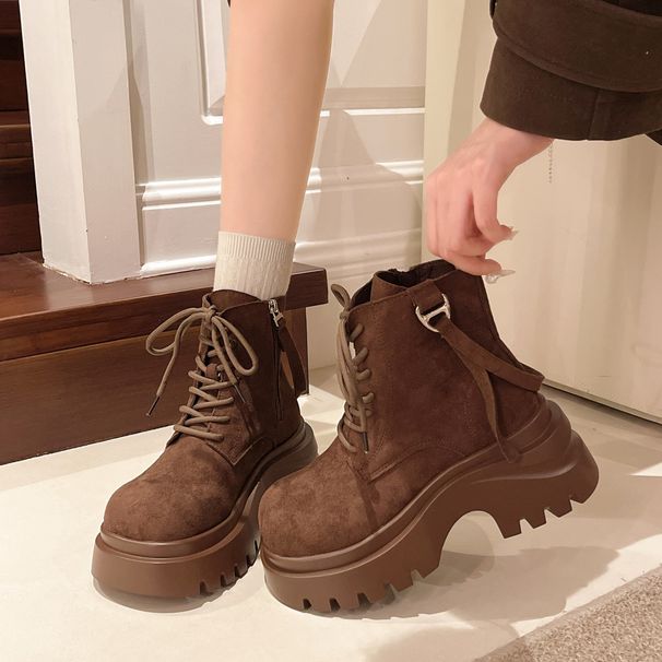 Super Popular Melad Martin For Women 2025 Autumn New Thick-Soled Height-Increasing Versatile Yellow Lace-Up Short Boots_vogvips.com