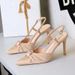 Satin Bow Thin Heel High Heels Pointed Head Light Mouth Rear Empty Bag Head Light Mouth Single Shoes_vogvips.com