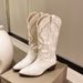 Women's Shoes Long Boots Mid Calf Knight Boots High Calf Plus Fat Beige Pointed Toe Autumn And Winter New High End V Neck Women_vogvips.com