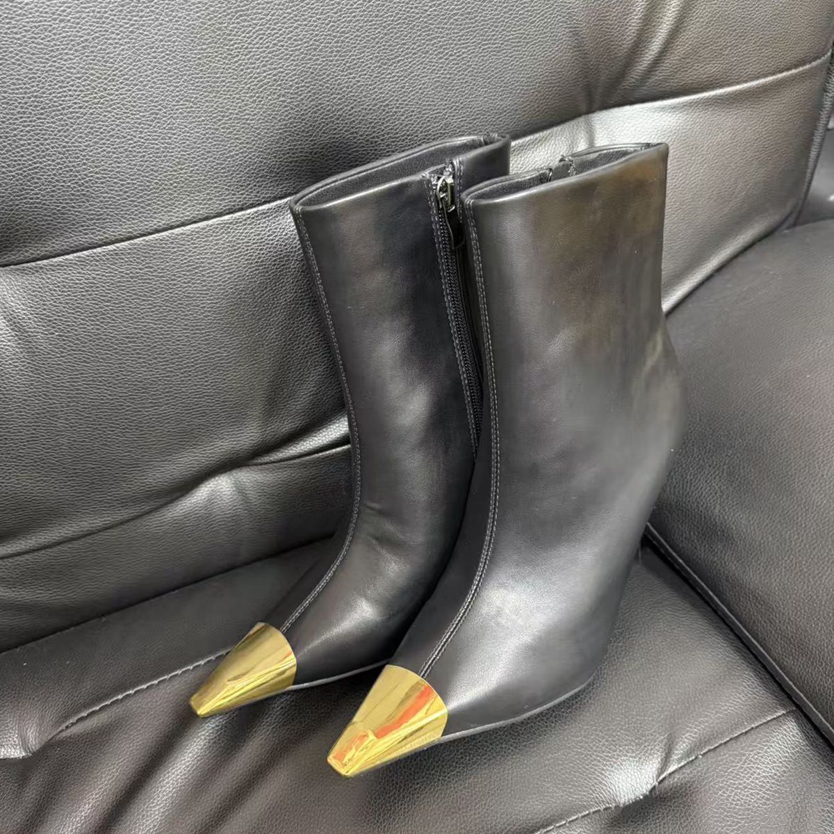 2025 Autumn Winter New Women's Short Metal Iron Toe Black Sexy Fashion Thin Versatile Side Zipper High Heel Boots_vogvips.com