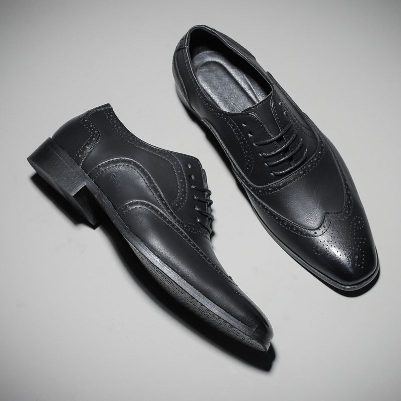 Euro Step Men's Brogue Formal Leather Large Size Business Casual Pointed Toe Single Wedding Oxford Shoes_vogvips.com