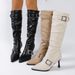 plus Size High Heeled Fashion Boots For Women European American Style Pleated High Top Pointed Toe Buckle Black PU Suede Autumn_vogvips.com