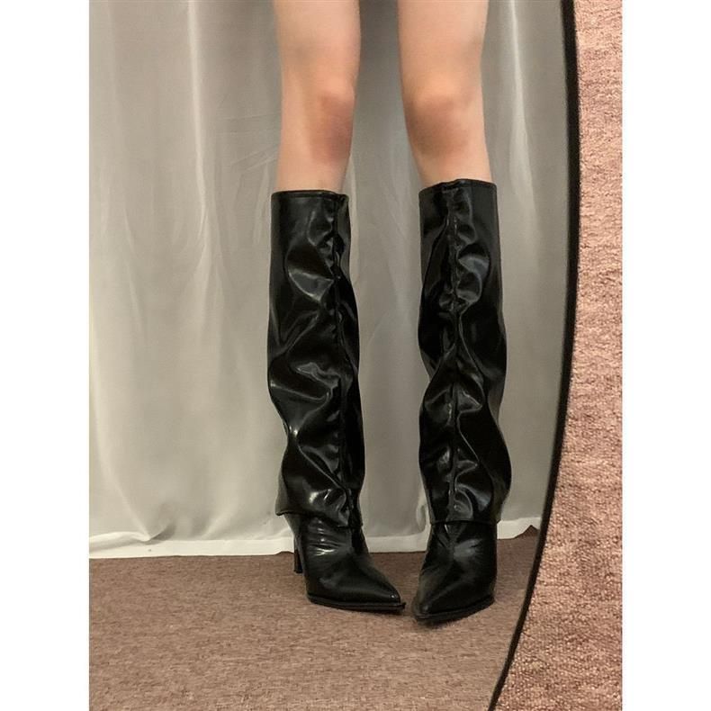 Women's High Heel Boots – Retro Pointed Toe Stacked Knee-High Boots With Chunky Heel Chunky Heel, Versatile And Slimming Long Boots._vogvips.com