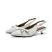 New White Pointed-toe Kitten Heel Sandals With Back Strap Design, Embodying French Elegance And A Touch Of Luxury Sophistication._vogvips.com