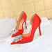 3165-K11 Banquet Side Hollow Thin Shallow Mouth Pointed Silk Diamond Women's High Heel Single Shoes_vogvips.com