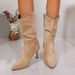 plus Size Women's Suede Pointed Toe High Heel Fashion Boots Winter Mid Calf Pleated Cross Style European And American Fashion_vogvips.com