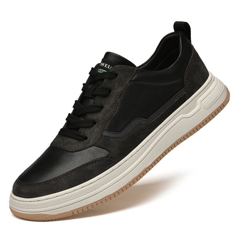 Round Head Casual Board Shoes Men's Four Breathable Splicing White Shoes_vogvips.com