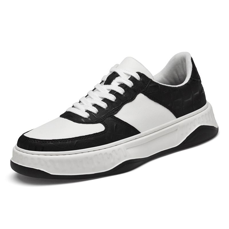 Platform Couple Board Shoes First Layer Cowhide Casual Board Shoes Men's Genuine Leather Black And White White Shoes Boys_vogvips.com
