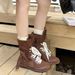 Cameido Women's Boxing Boots Fashionable Brown Mid - Height Casual Lace - Up Sports Boots For Autumn_vogvips.com