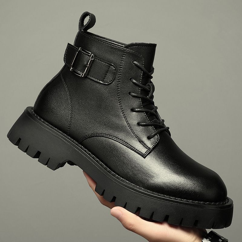 Martin Boots Men's Platform Leather Black Boys High-top Shoes In The Wind Locomotive Boots Tide_vogvips.com