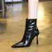 7922-1 European And American Style Fashion Party Women's Tube Thin Ultra High Heel Pointed Toe Winter Side Zipper Short_vogvips.com