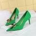 18249-AK68 Korean Style Fashion Party Women's Stiletto High Heels Satin Shallow Mouth Pointed Toe Metal Bow Single Shoes_vogvips.com