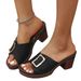 Women's Shoes Large Size Mid Heel Metal Buckle Fish Mouth One Strap Slippers Summer Open Toed Outdoor Rocker Shoes_vogvips.com