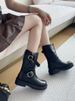 Grape Mom Autumn Winter New Metal Round Toe Color Polished Martin Belt Buckle Motorcycle Slouchy Ankle Boots For Women_vogvips.com