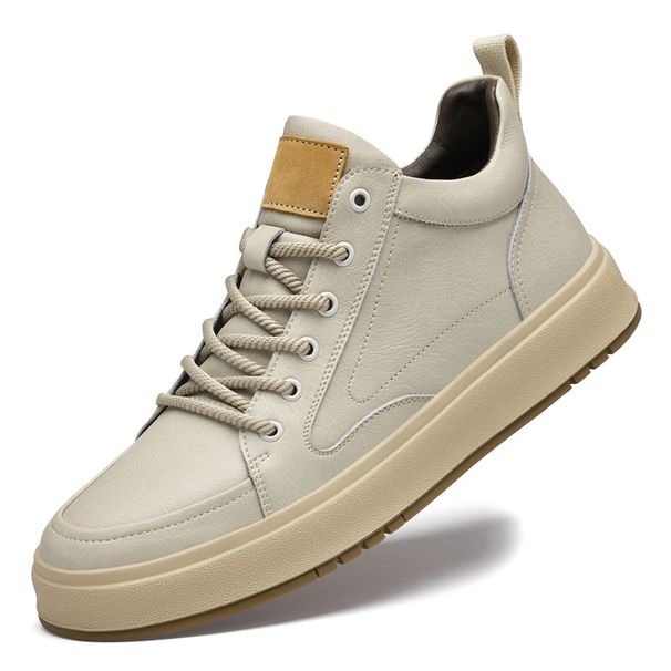Two-layer Cowhide Men's Shoes Flat Heel Soft Baseplate Shoes Breathable Leather Casual Leather Shoes Beige_vogvips.com