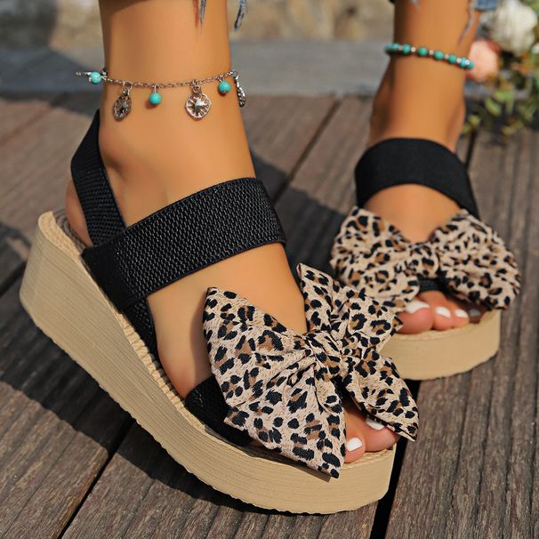 Women's Wedge Thick Sole Sandals Sexy Leopard Print Bow Daily Commuting Beach Party Leisure Fashion Versatile Sandals_vogvips.com