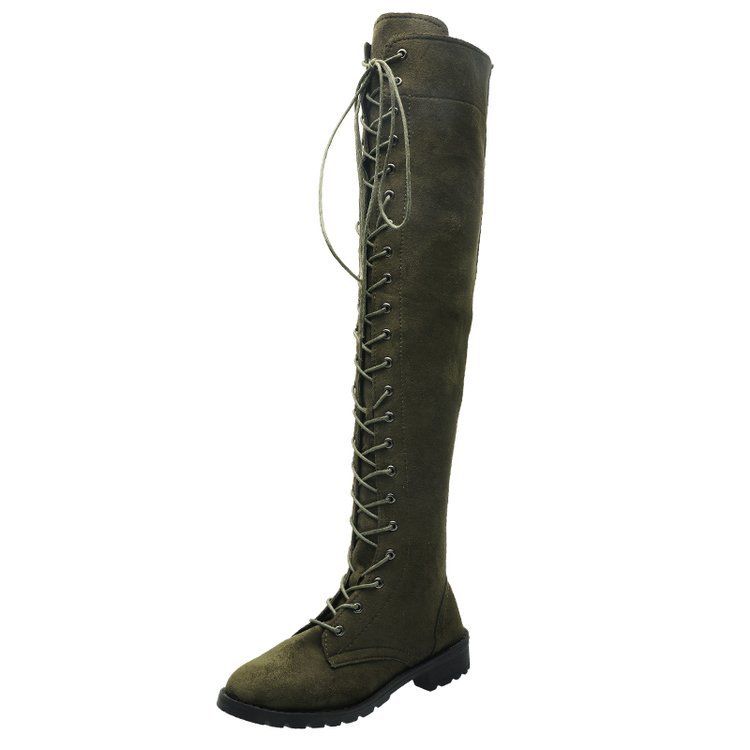 20 Autumn Winter New Style Lace-up Round Toe Over-the-Knee Long Women's Boots Large Size 43_vogvips.com