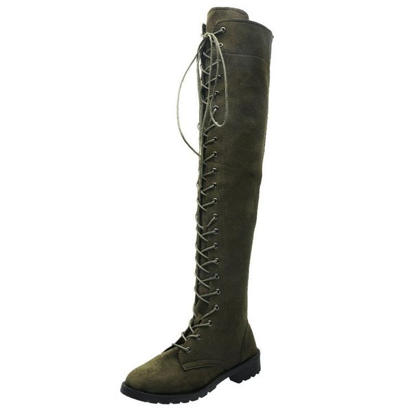 20 Autumn Winter New Style Lace-up Round Toe Over-the-Knee Long Women's Boots Large Size 43_vogvips.com