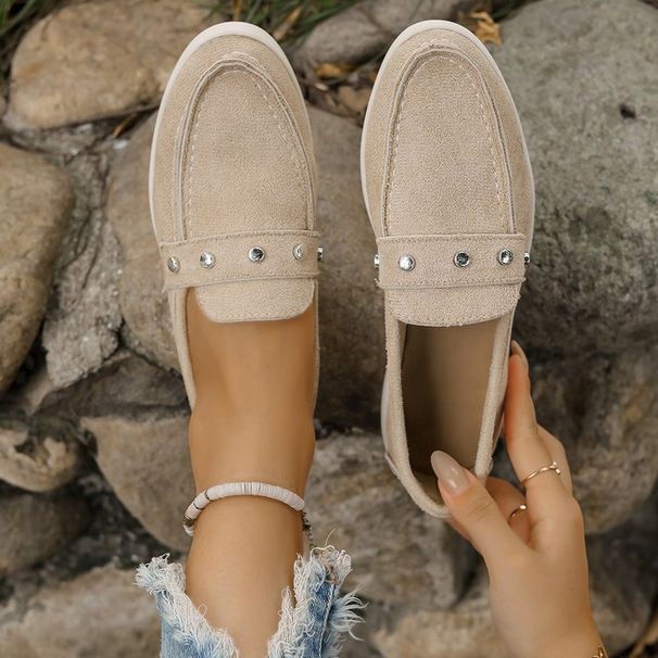 SHLIANG Retro Shallow Mouth Loafers Women Rhinestone Slip On Solid Color Large Size Moccasins Thick Bottom Comfortable Non Slip Flats Y0619_vogvips.com