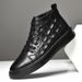 The First Layer Of Men's Wavy Pattern Casual High-top Lace-up Board Shoes, Warm And Velvet, Breathable_vogvips.com