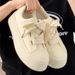 Women Bow Knot Wide Laces Platform Canvas Sneakers, Round Toe Chunky Thick Sole Casual Skate Shoes, Soft Breathable Upper Lightweight Trainers_vogvips.com