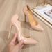 Nude High-heeled With An Elegant Deign, 2024 Patent V-cut New Model, Godde Pointed Toe Exy Oft Leather Lip-on_vogvips.com