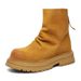Pleated Design Short Boots Rear Zipper Round Head Polished Inverted Boots Thin Thick-soled Matte Locomotive Boots_vogvips.com