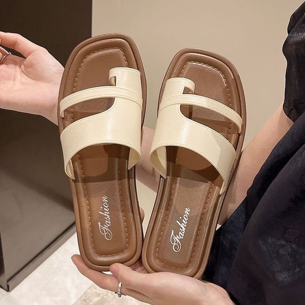 2025 Spring New French Style Flat Toe Slippers Korean Version Summer Fashion Beach Vacation Sandals For Adults_vogvips.com