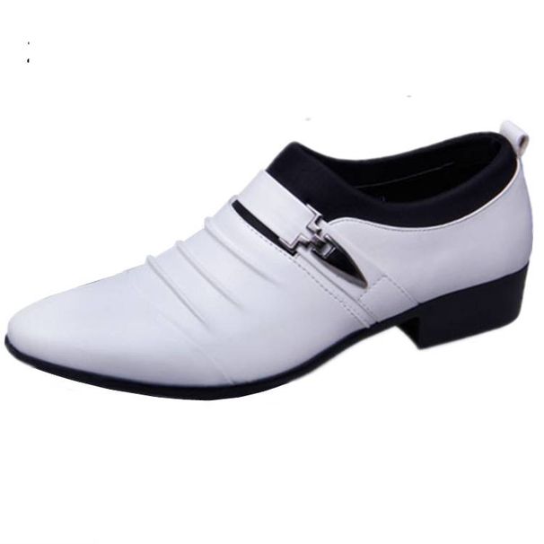 Men's Pointed Toe Slip-On Dress Shoes - PU Leather Formal Office Shoes With Rubber Sole, Low Cut Business Shoes For Men (Black, Brown, White)_vogvips.com