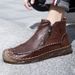 Large Size Men's Leather Boots, Men's Fashion Stitching Shoes, Ankle Boots, Flat Martin Boots, Outdoor High-Top Shoes 99_vogvips.com