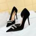 1363-K76 Banquet Women's Thickened Suede Shallow Mouth Pointed Side Hollow Ultra High Heels Water Diamond Buckle Single_vogvips.com