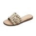 Genuine Leather ~ Pearl Shell Sandals For Women Summer Outdoor Wear New French Straw Woven Half Slippers Yu Shuxin Same Style_vogvips.com