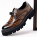 Euro Step Fashion High-Quality Crocodile Pattern Brogue Thick-Soled Pointed Toe Business Leather Versatile Men's Casual Shoes_vogvips.com