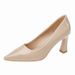 Nude High Heels Women's Thick Heels Soft Leather Temperament Pointed Shoes With Skirts Are Not Tired Feet 5cm Single Shoes_vogvips.com