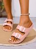 Women's Youth Mules New Summer Retro Casual Slip-On Shoes Eva One-Piece Double-Strap Half-Slip Flat Slippers With Adjustable Buckle_vogvips.com