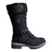 Women's Fleece Lined Belt Buckle Mid Calf Boots Round Toe Slimming Knitted Riding Boots Winter New Style Plus Size_vogvips.com