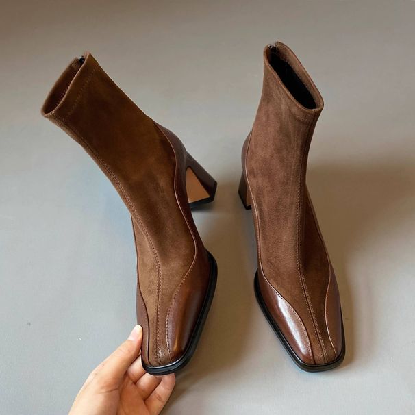 Mary Jane French Ankle Boots New 2025 Autumn/Winter One-foot Martin Boots, Elastic And Elegant, Square Head, Square Heel, Slim Boots_vogvips.com