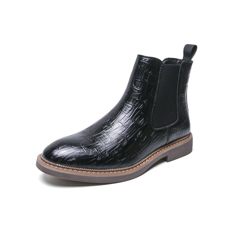 New Fashion Chelsea Boots Men's Business Black Top Leather Shoes Cover Round Toe British Style End Boots Casual Leather Boots_vogvips.com