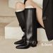 Cameido In The Winter Of 2025, Belt Buckle High Trouser Boots, Chunky Long Boots, Women's Knee-Length Pointed Mid-Heel Riding Boots_vogvips.com