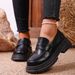 Low Top Women's Slip-On Shoes Spring Style Thick Soled Chunky Heel Leather_vogvips.com