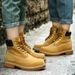 Men's Genuine Leather Work Boots - Classic High-Top Martin Boots With Round Toe, Chunky Heel & Lace-Up Design For Casual & Outdoor Wear_vogvips.com