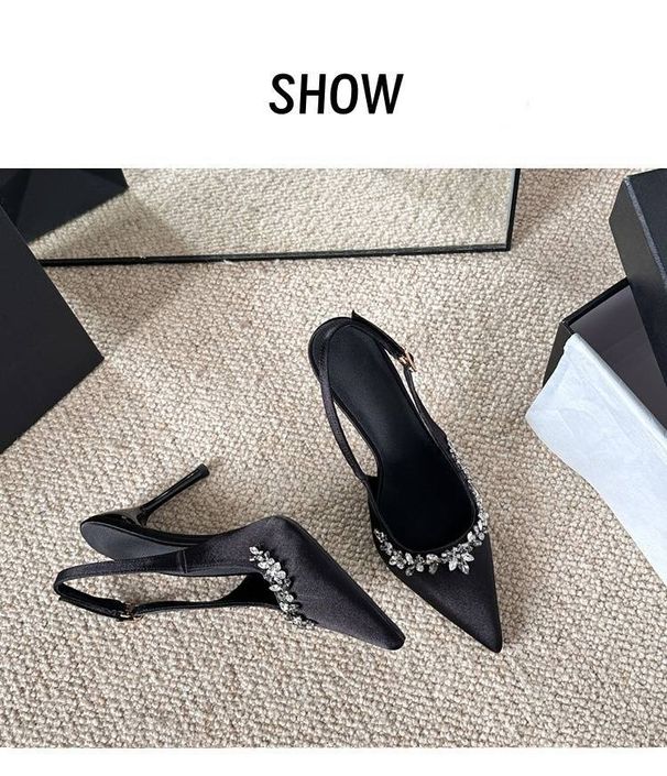 2025 Black Sandals For Women's Summer 2025 New Style, Thin Heels, Pointed Tips, High-end Feel, Absolutely Beautiful And Sexy, Wrapped Silk_vogvips.com